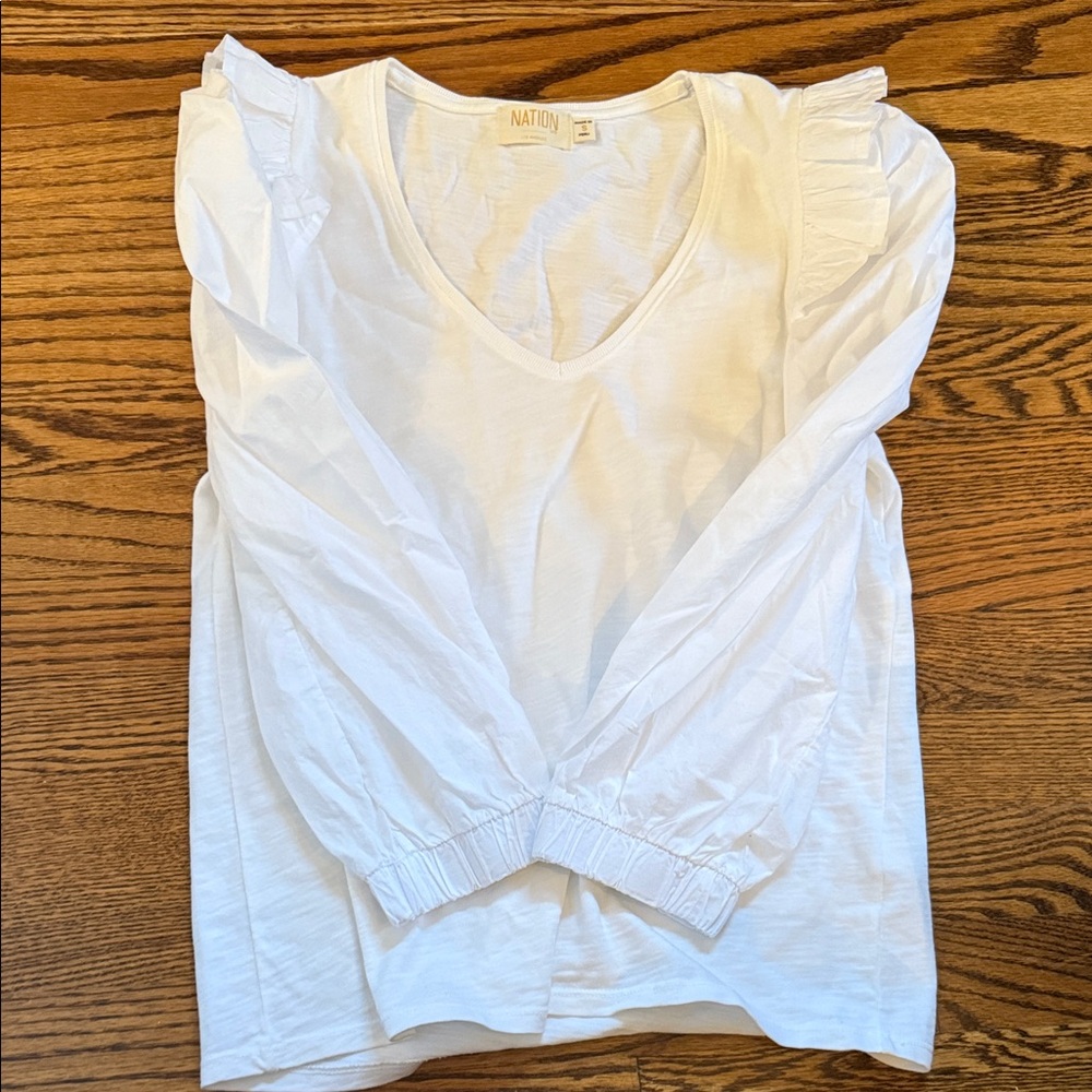 Nation LTD White  Ruffle Sleeve Blouse small